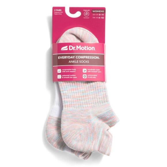 DR MOTION Accessories - DR MOTION Pink 2pk Spacedye Compression Ankle Socks